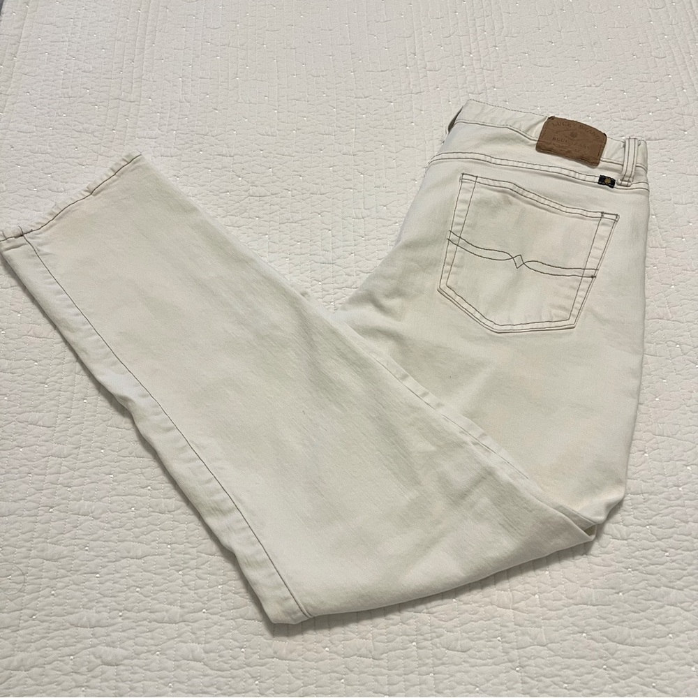 Lucky Brand Mens Heritage Slim Contrast Stitch Jeans 34x32 in Off White